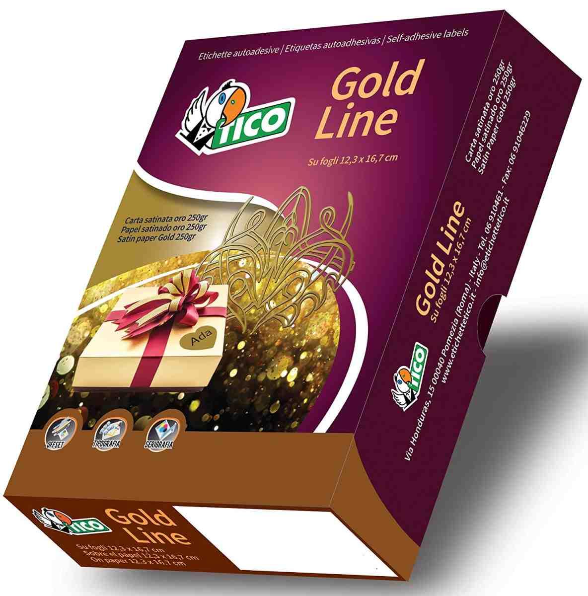 Etichette cornici a registro sagomate in carta satinata oro GL-4521 TICO GOLD LINE cf. 250 fogli 127x163 mm - ft.45x21 mm - 3750 etichette