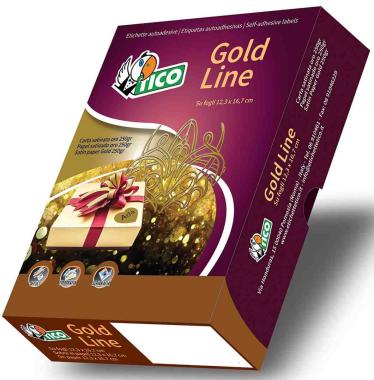 Etichette cornici a registro sagomate in carta satinata oro GL-4521 TICO GOLD LINE cf. 250 fogli 127x163 mm - ft.45x21 mm - 3750 etichette