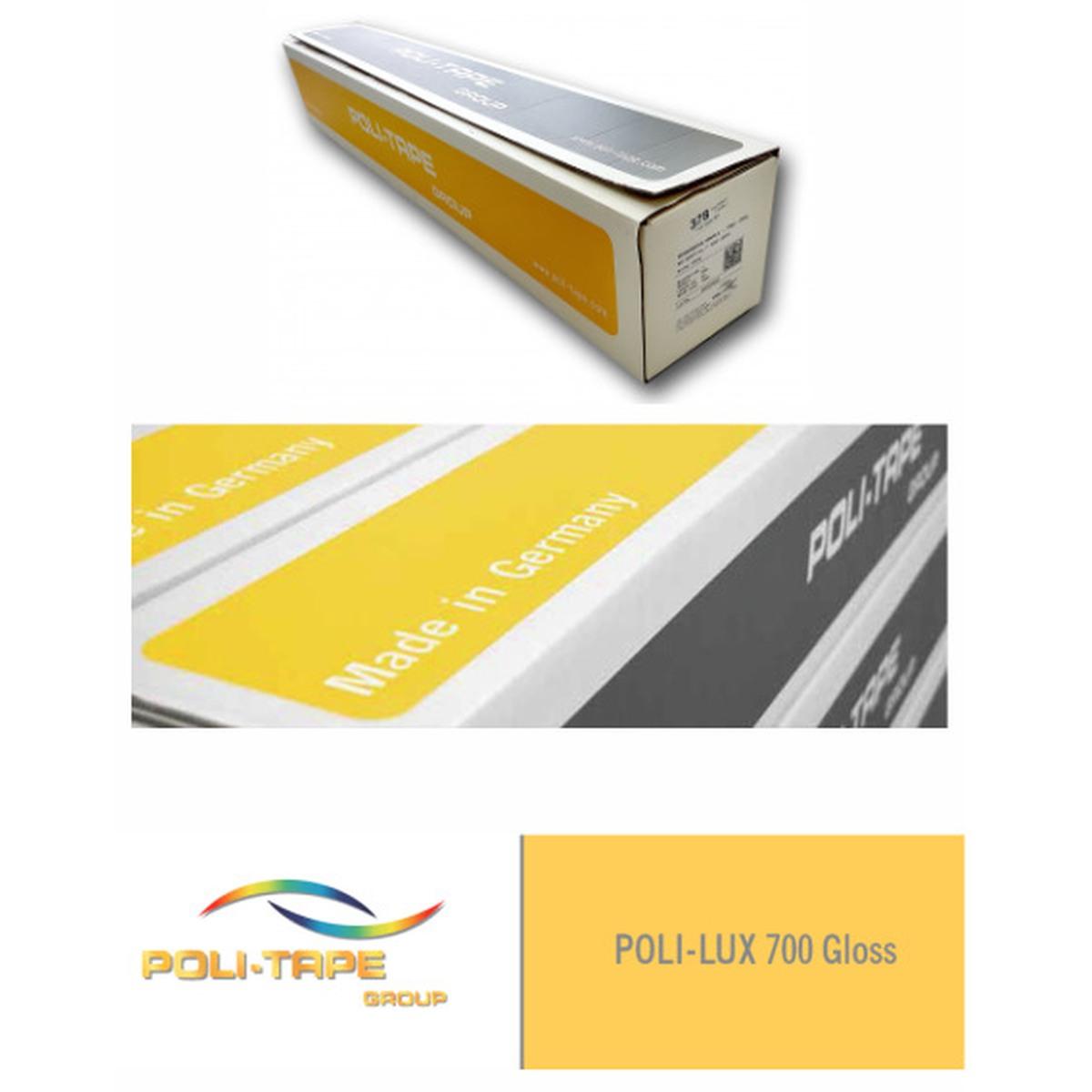 700 POLI LUX - Laminazione in PVC monomerico con adesivo permanente trasparente. resistenza UV 30%, finitura lucida, spessore 80 micron, bobina mm 1370x50mt