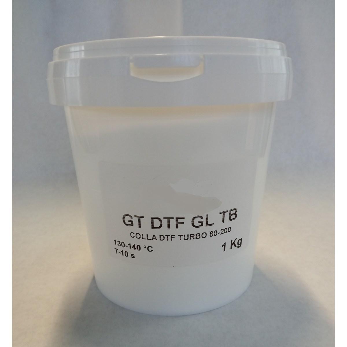 Colla TURBO Poliuretanica sottile per DTF grana 80-200. Applicazione rapida a 135°C-5/7s. Resistente ai lavaggi fino 60°C. Certificazione Oeko Tex.